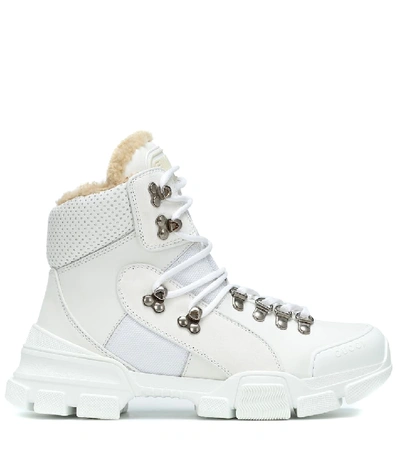 Shop Gucci Flashtrek Leather Ankle Boots In White