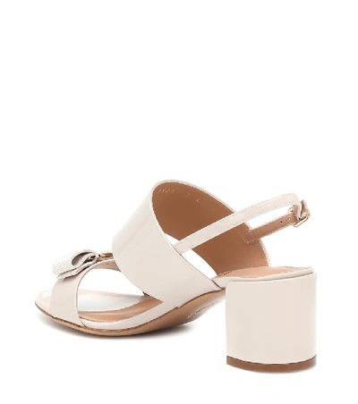 Shop Ferragamo Giulia Patent-leather Sandals In Beige