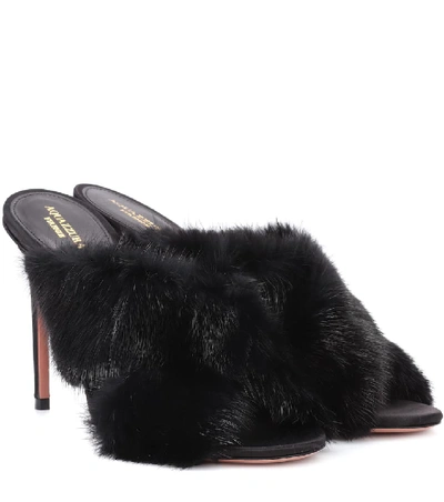 Shop Aquazzura Purr 105 Mink Fur Sandals In Black