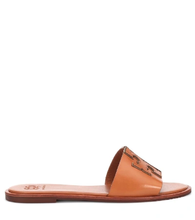 Shop Tory Burch Ines Leather Slides In Brown