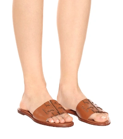 Shop Tory Burch Ines Leather Slides In Brown