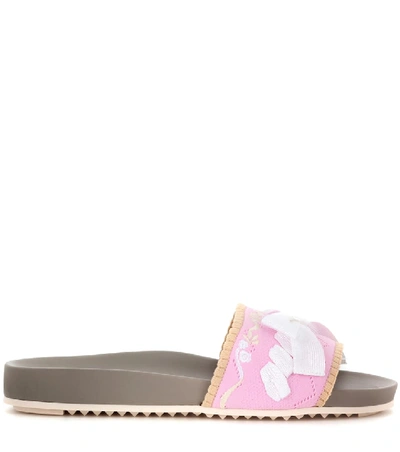 Shop Fendi Ode Embellished Slip-on Sandals In Pink