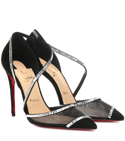 Shop Christian Louboutin Chiara 100 Embellished Suede Pumps In Black