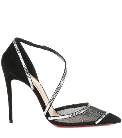 Shop Christian Louboutin Chiara 100 Embellished Suede Pumps In Black