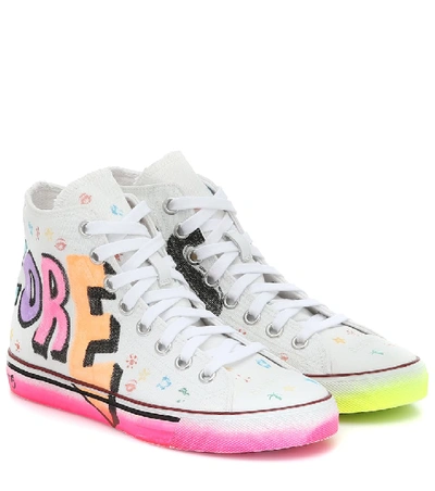 Shop Vetements Printed Canvas High-top Sneakers In White