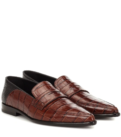 Shop Loewe Slip-on Leather Loafers In Brown