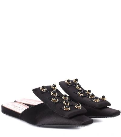 Shop Marni Embellished Satin Slippers In Black