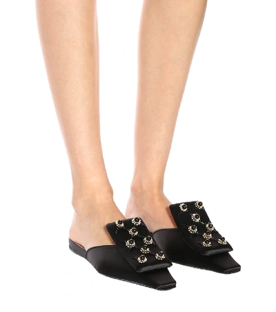 Shop Marni Embellished Satin Slippers In Black