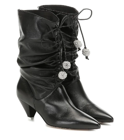 Shop Attico Crystal-embellished Leather Boots In Black