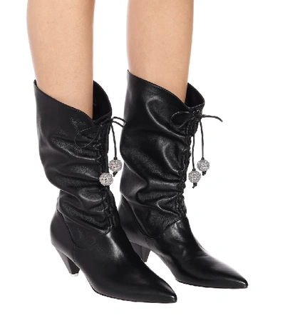 Shop Attico Crystal-embellished Leather Boots In Black