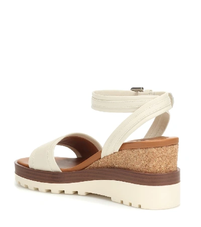 Shop See By Chloé Leather Wedge Sandals In White