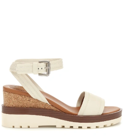 Shop See By Chloé Leather Wedge Sandals In White