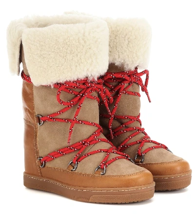 Shop Isabel Marant Nowly Shearling Ankle Boots In Beige