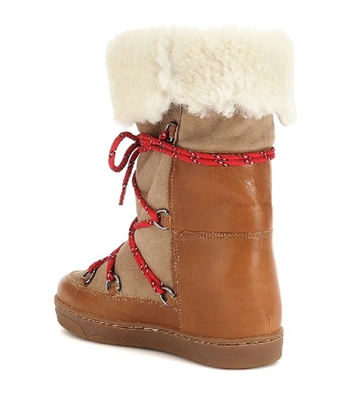 Shop Isabel Marant Nowly Shearling Ankle Boots In Beige