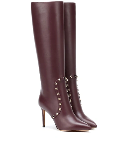 Shop Valentino Garavani Knee-high Leather Boots In Red