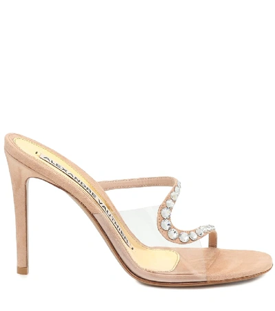 Shop Alexandre Vauthier Ava Ghost Pvc And Suede Sandals In Beige