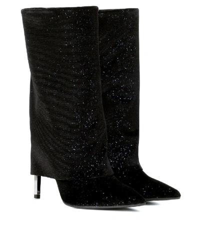 Shop Balmain Babette Metallic Velvet Boots In Black