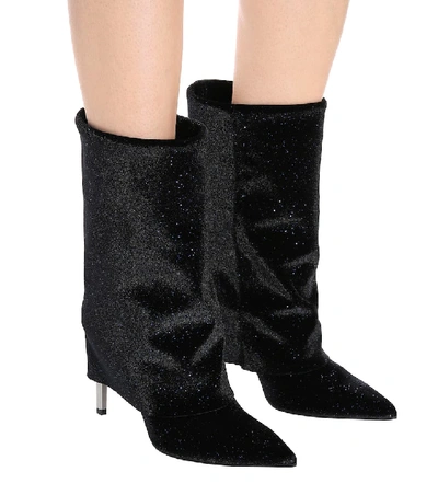 Shop Balmain Babette Metallic Velvet Boots In Black