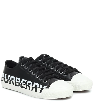 Shop Burberry Logo-print Leather Sneakers In Black