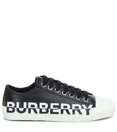 Shop Burberry Logo-print Leather Sneakers In Black