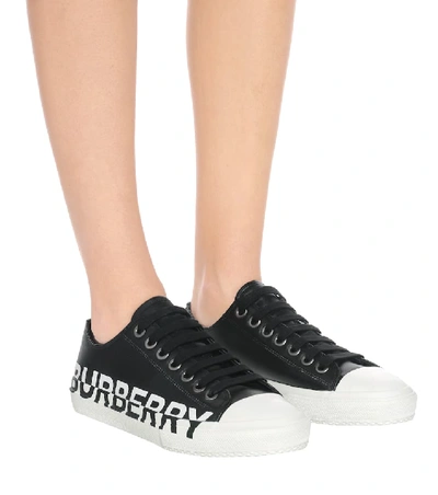 Shop Burberry Logo-print Leather Sneakers In Black