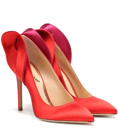 Shop Charlotte Olympia Satin Pumps In Red