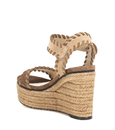 Shop Jimmy Choo Abigail 100 Suede Wedge Espadrilles In Beige