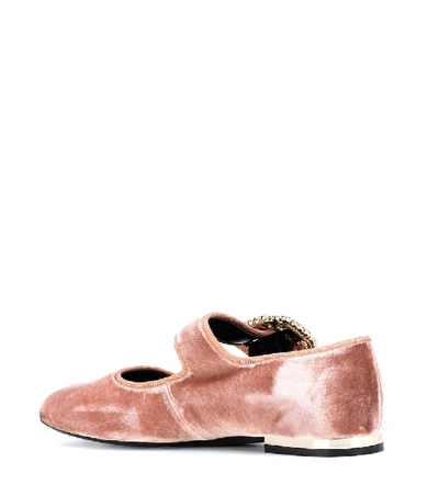 Shop Roger Vivier Viv Mary Jane Velvet Ballet Flats In Pink