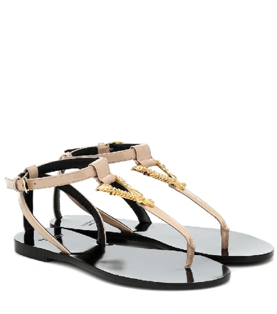 Shop Versace Virtus Leather Thong Sandals In Multicoloured