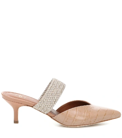 Shop Malone Souliers Maisie 45 Croc-effect Leather Mules In Beige