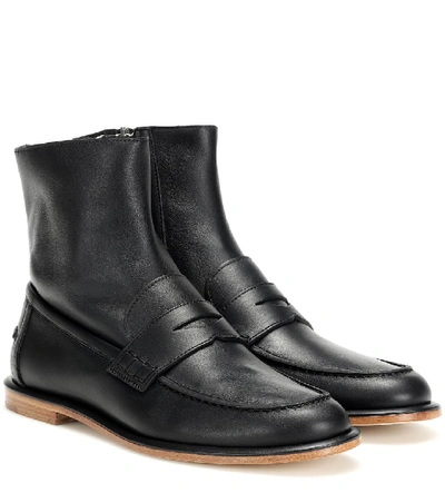 Shop Loewe Leather Loafer Ankle Boots In Black