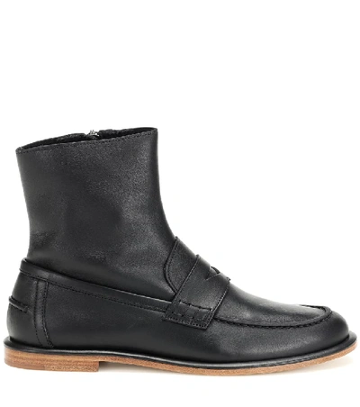 Shop Loewe Leather Loafer Ankle Boots In Black