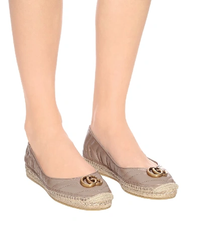 Shop Gucci Double G Leather Espadrilles In Neutrals