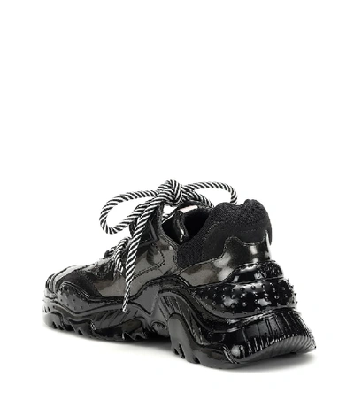 Shop N°21 Billy Metallic Leather Sneakers In Black