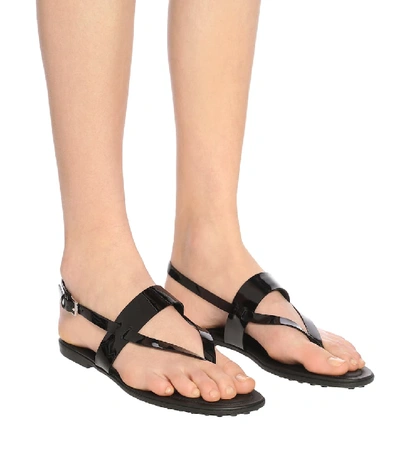 Shop Tod's Patent-leather Thong Sandals In Black