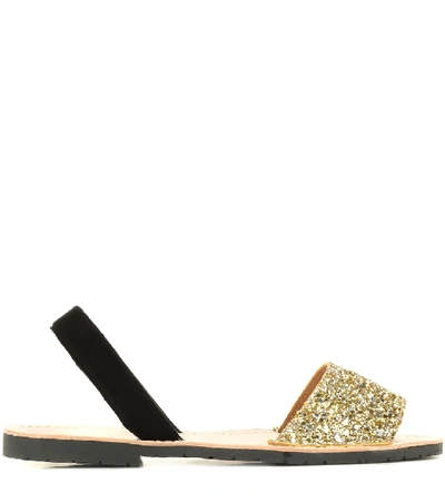 Shop Del Rio London Glitter And Suede Sandals In Gold