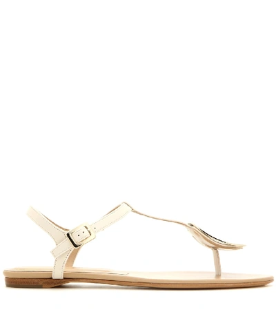 Shop Roger Vivier Thong Chips Embellished Leather Sandals In Beige