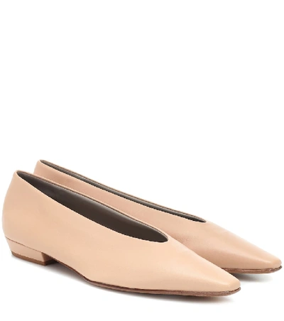 Shop Bottega Veneta Almond Leather Ballet Flats In Beige