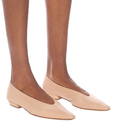 Shop Bottega Veneta Almond Leather Ballet Flats In Beige