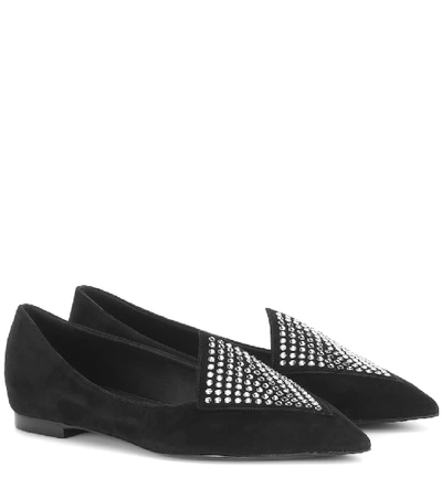 Shop Balmain Crystal-embellished Suede Slippers In Black