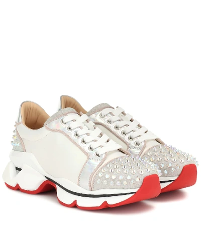 Shop Christian Louboutin Orlato Studded Leather Sneakers In White