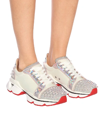Shop Christian Louboutin Orlato Studded Leather Sneakers In White