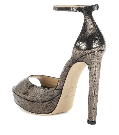 Shop Jimmy Choo Pattie 130 Leather Plateau Sandals In Metallic