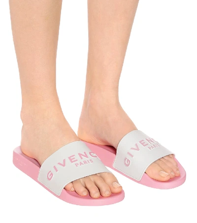 Shop Givenchy Paris Flat Logo Slides In Pink