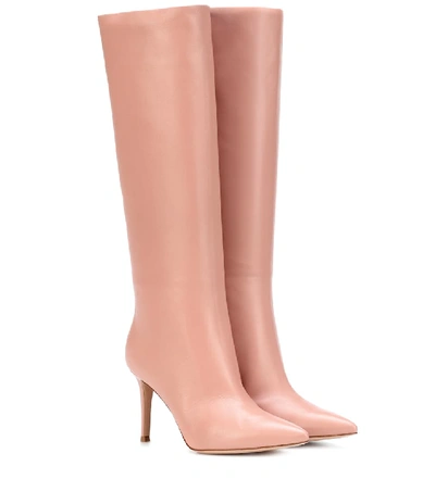 Shop Gianvito Rossi Suzan 85 Leather Knee-high Boots In Pink