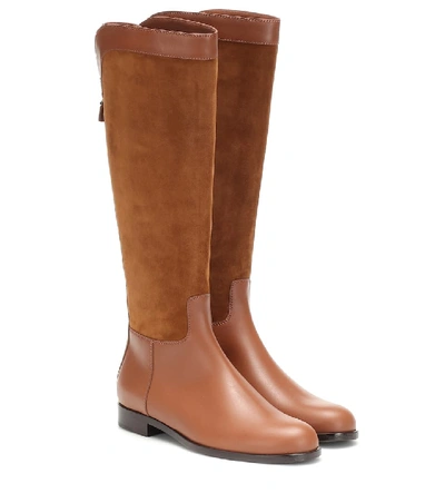 Shop Loro Piana Welly Suede And Leather Boots In Brown