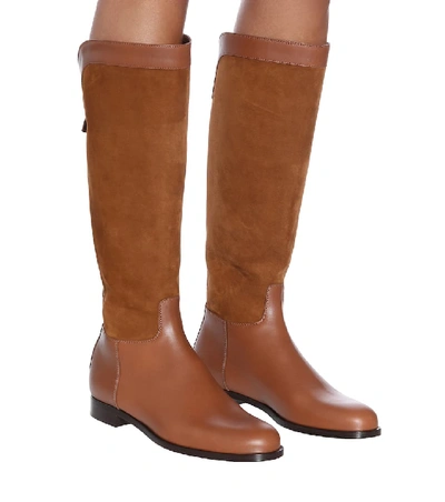 Shop Loro Piana Welly Suede And Leather Boots In Brown