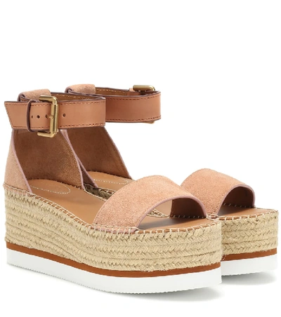 Shop See By Chloé Glyn Leather Platform Espadrille Sandals In Pink
