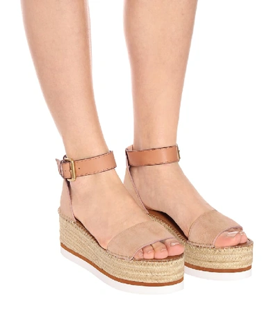 Shop See By Chloé Glyn Leather Platform Espadrille Sandals In Pink