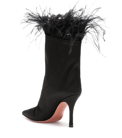 Shop Amina Muaddi Nakia Feather-trimmed Ankle Boots In Black